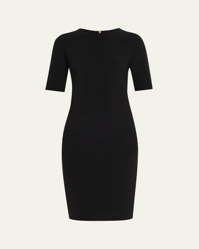 Short-Sleeve Wool Crepe Stretch Dress